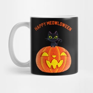 Happy Meowloween Funny Kitty & Pumpkin Halloween Design Mug